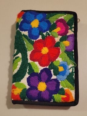 Hand Embroidered Floral/ Quetzal Wallet/Passport Holder - Colorful